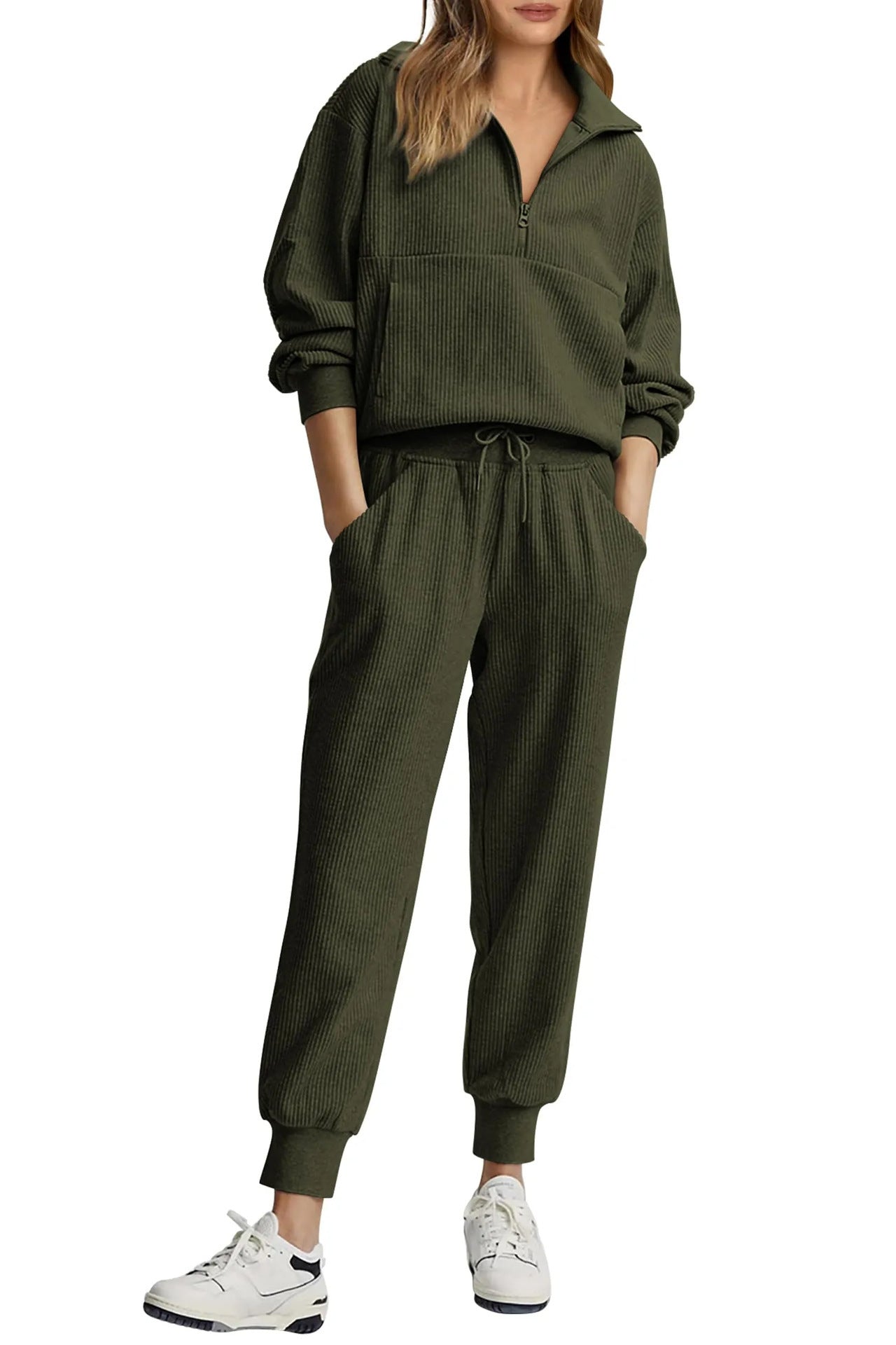 🏃‍♀️ Soft 2-Piece Jogger Set — Half-Zip Sweatshirt & Sweatpants