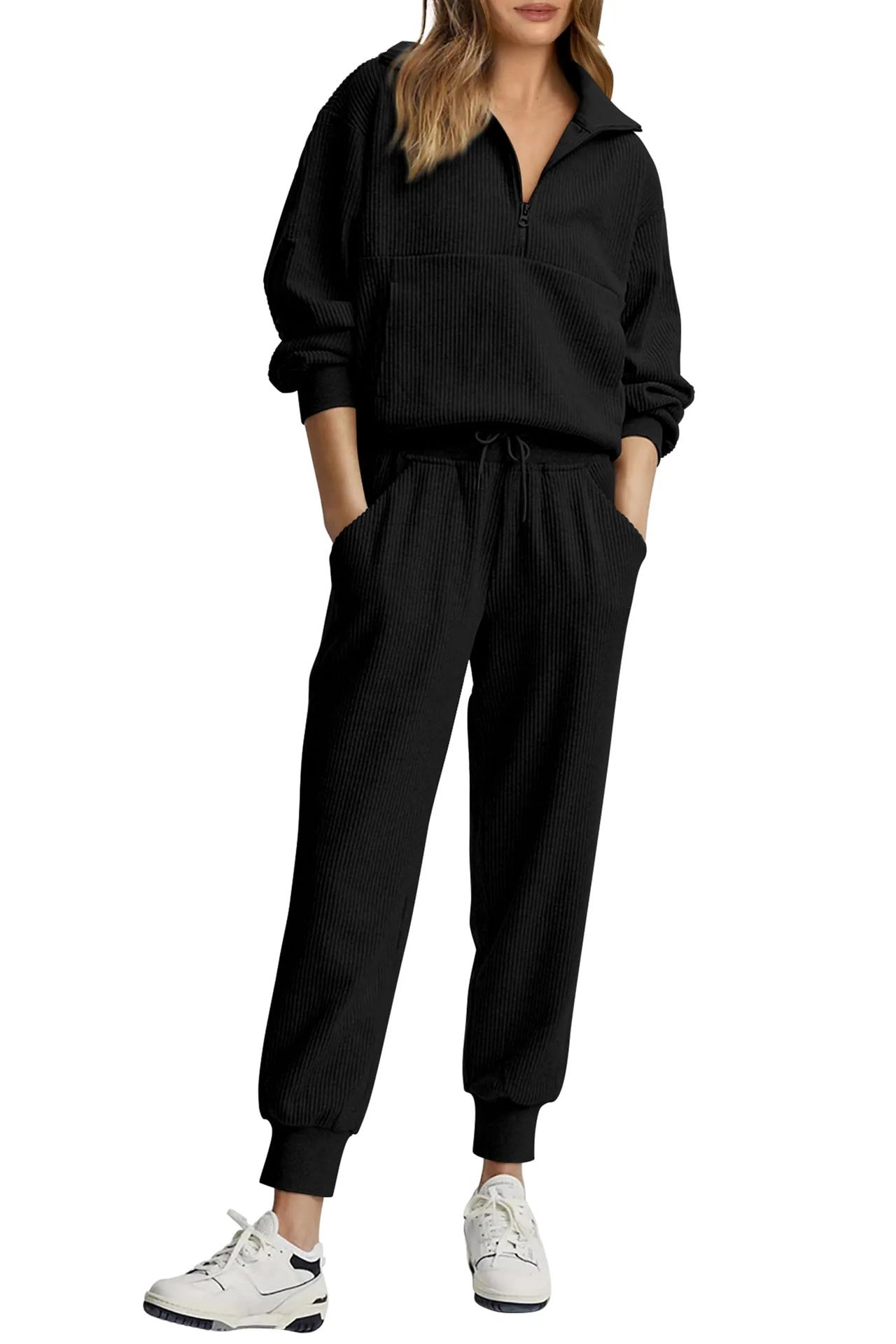 🏃‍♀️ Soft 2-Piece Jogger Set — Half-Zip Sweatshirt & Sweatpants