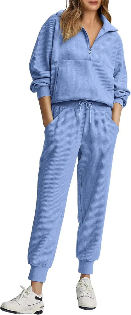 🏃‍♀️ Soft 2-Piece Jogger Set — Half-Zip Sweatshirt & Sweatpants