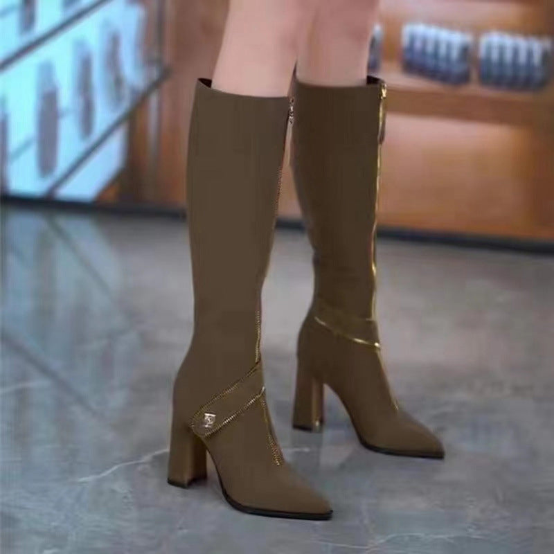 🔥50% OFF🔥Pointed Toe Chunky Heel Knee High Boots