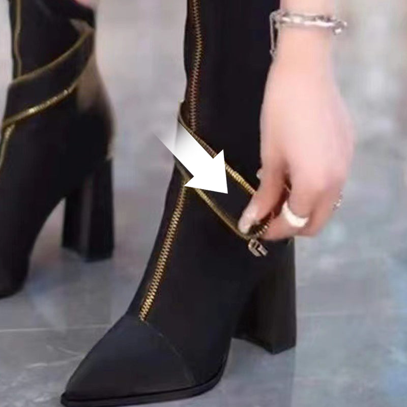 🔥50% OFF🔥Pointed Toe Chunky Heel Knee High Boots