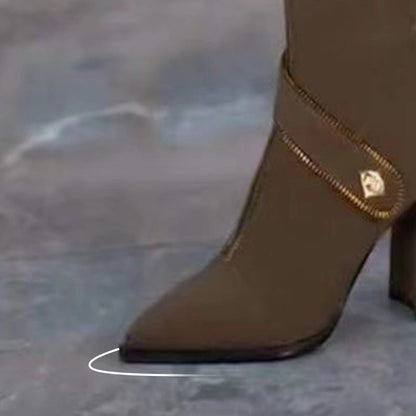 🔥50% OFF🔥Pointed Toe Chunky Heel Knee High Boots