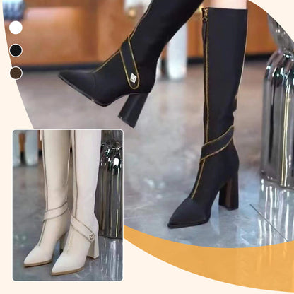 🔥50% OFF🔥Pointed Toe Chunky Heel Knee High Boots