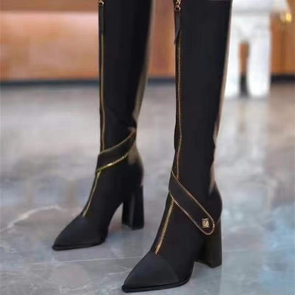 🔥50% OFF🔥Pointed Toe Chunky Heel Knee High Boots