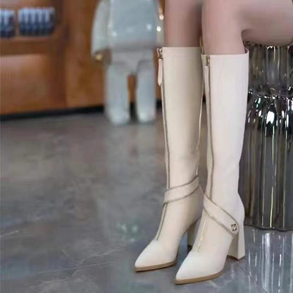 🔥50% OFF🔥Pointed Toe Chunky Heel Knee High Boots