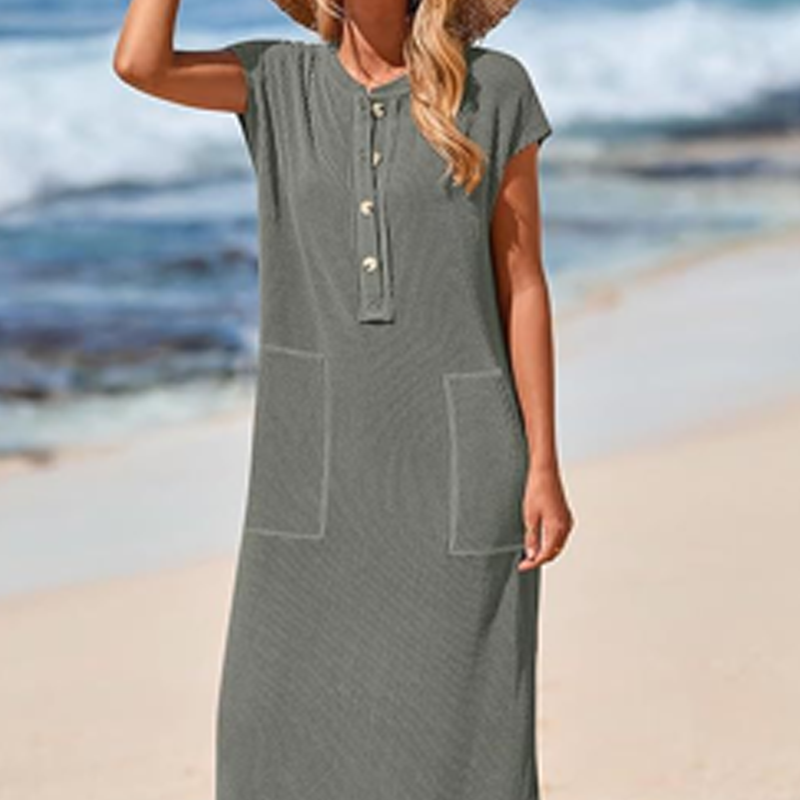 💥 💥 Women's Ribbed Knit Henley Maxi Dress