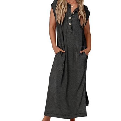 💥 💥 Women's Ribbed Knit Henley Maxi Dress