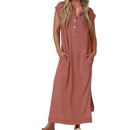 💥 💥 Women's Ribbed Knit Henley Maxi Dress