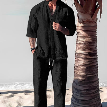 🤩🤩BIG SALE-50% OFF🎉Men's Trendy Cotton Linen Top & Pants Two-Piece Set