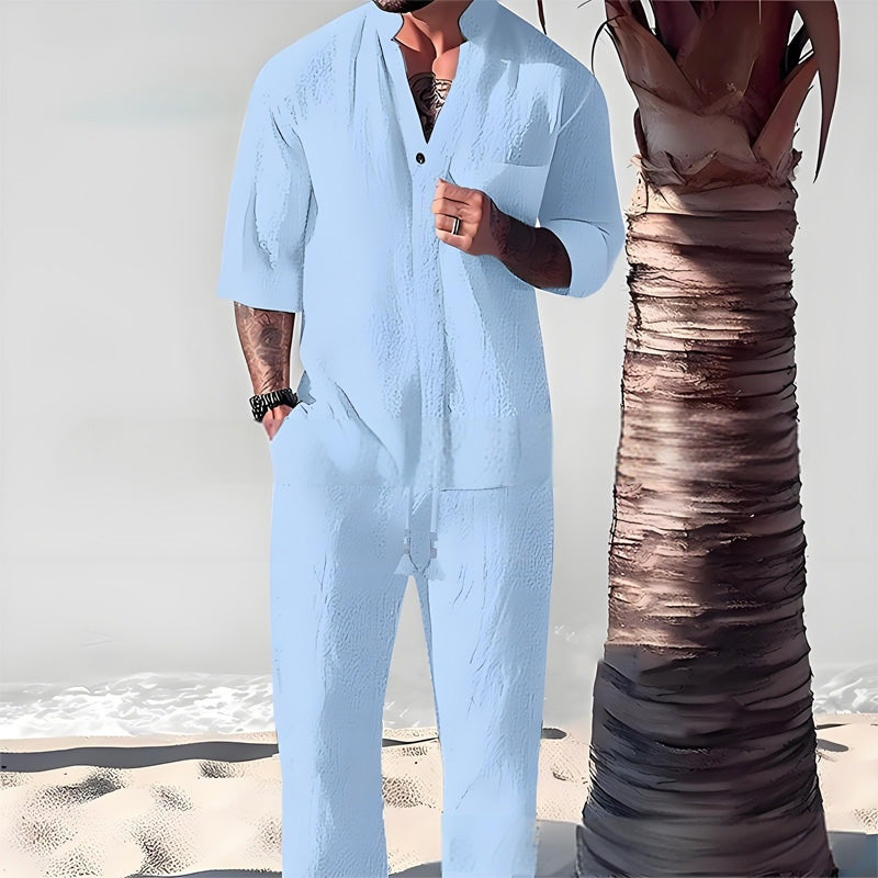 🤩🤩BIG SALE-50% OFF🎉Men's Trendy Cotton Linen Top & Pants Two-Piece Set