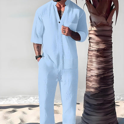 🤩🤩BIG SALE-50% OFF🎉Men's Trendy Cotton Linen Top & Pants Two-Piece Set