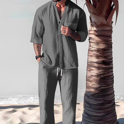 🤩🤩BIG SALE-50% OFF🎉Men's Trendy Cotton Linen Top & Pants Two-Piece Set