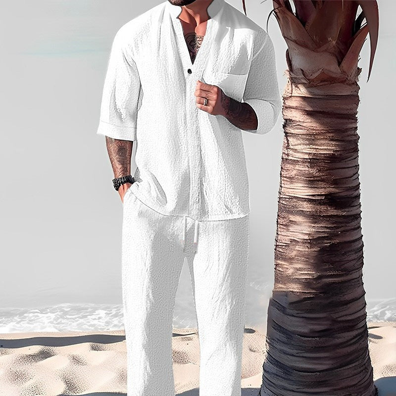 🤩🤩BIG SALE-50% OFF🎉Men's Trendy Cotton Linen Top & Pants Two-Piece Set