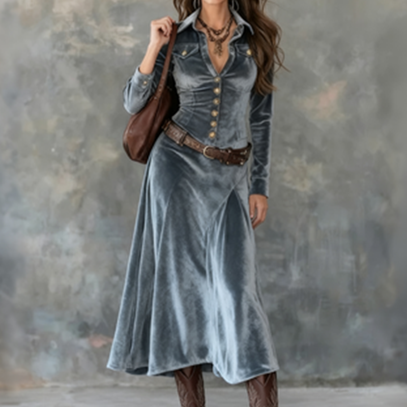 🤩🤩Women's Long Sleeve Velvet Maxi Dress