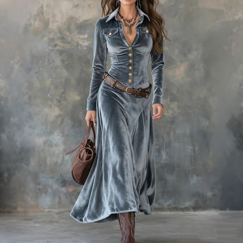 🤩🤩Women's Long Sleeve Velvet Maxi Dress