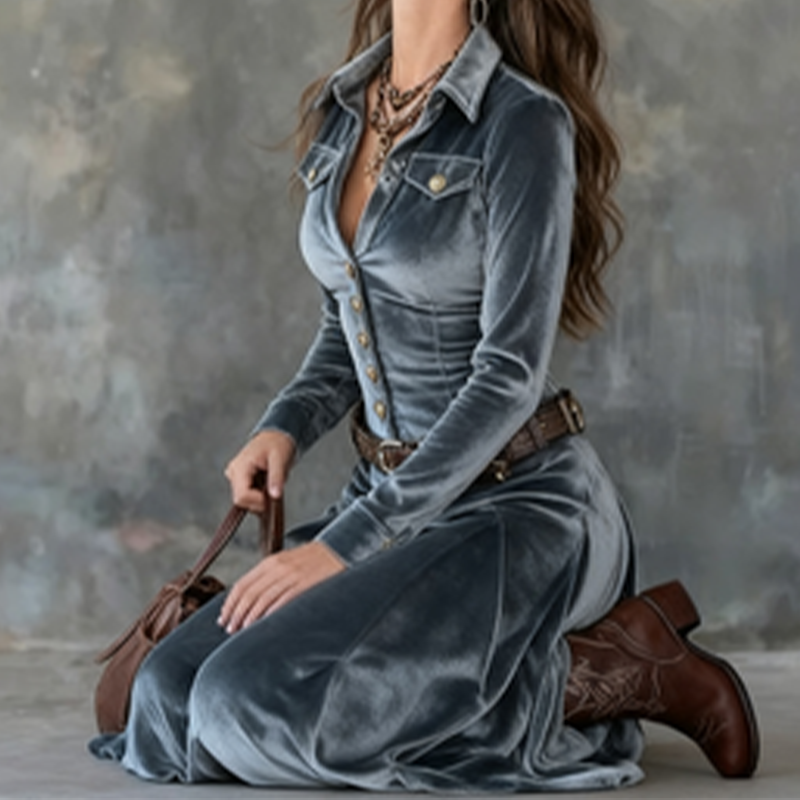 🤩🤩Women's Long Sleeve Velvet Maxi Dress