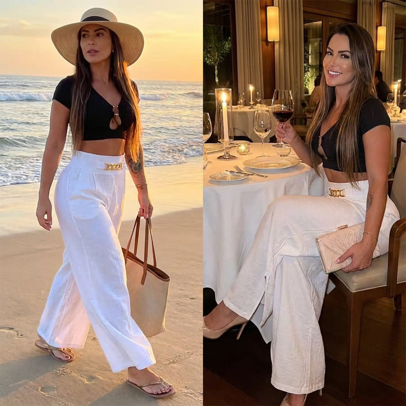 🤩🤩Time-Limited Special⏰Women's High-Waist Wide-Leg Trousers with Belt Accent
