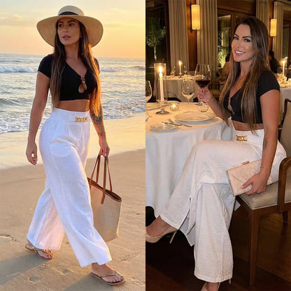 🤩🤩Time-Limited Special⏰Women's High-Waist Wide-Leg Trousers with Belt Accent