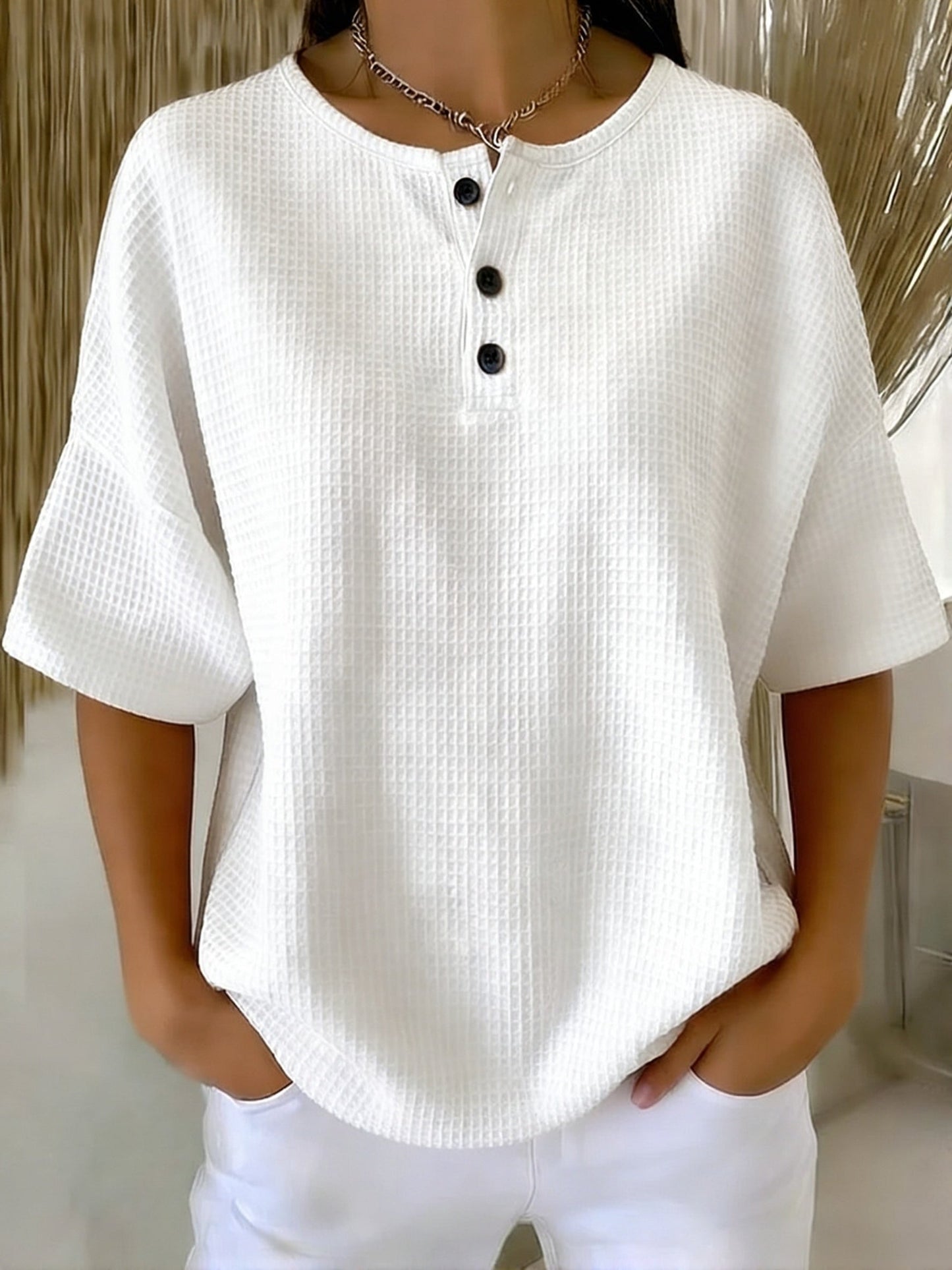 📦📦Casual Waffle Henry Collar Sweatshirt
